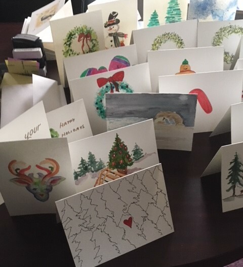 Various Christmas cards on display